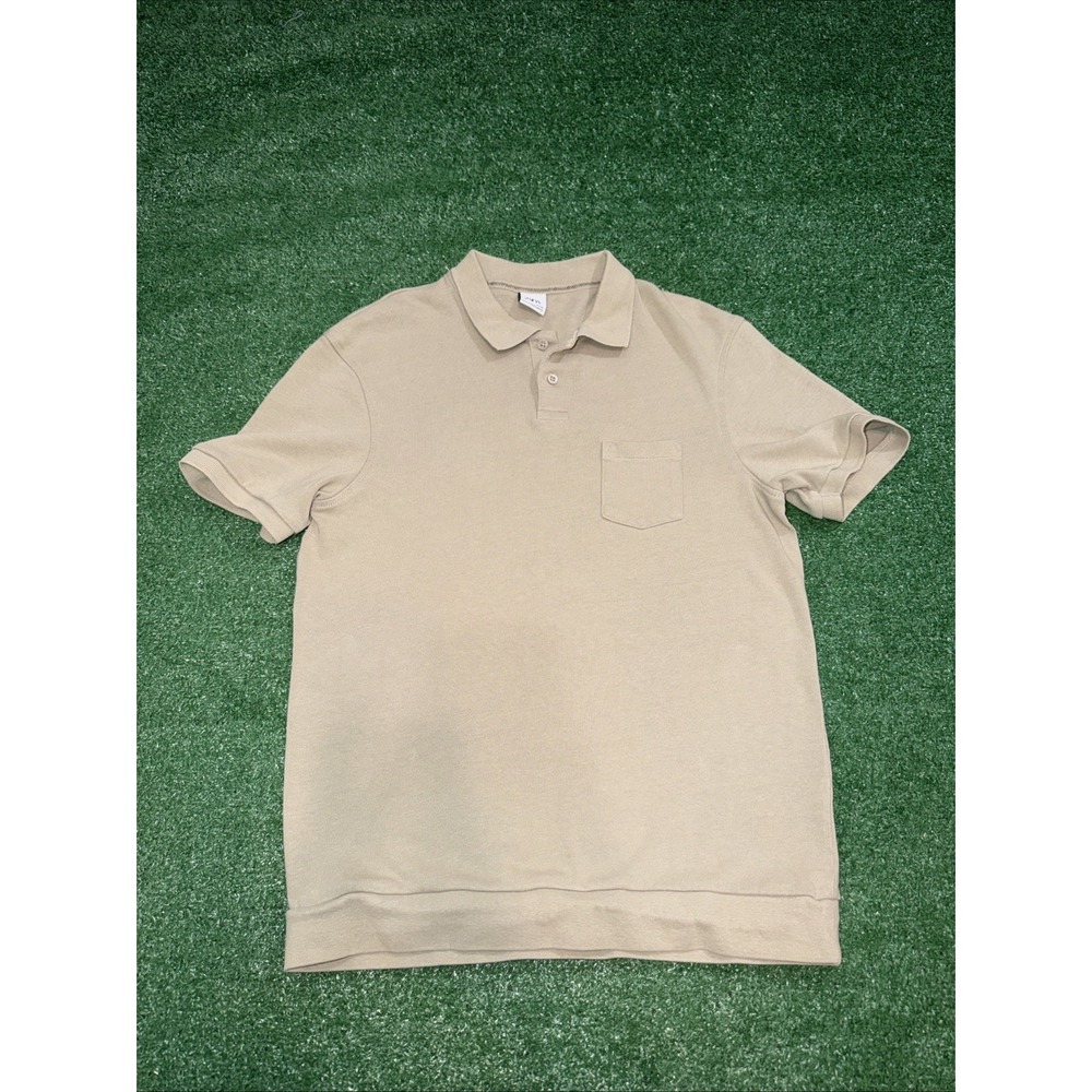 Zara Mens Beige Knit Polo Shirt Size Small Short Sleeve Pocket Casual Top